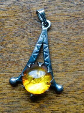 Vintage Baltic Amber Sterling Silver Pendant